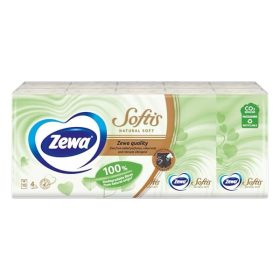   Papírzsebkendő ZEWA Softis Natural Soft 4 rétegű 10x9 darabos