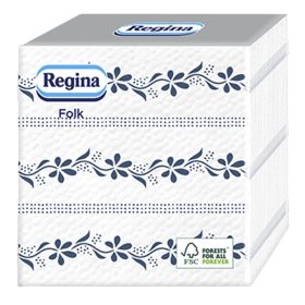   Szalvéta REGINA Folk Kékfestő 1 rétegű 33x33 cm 1/4 hajtogatott 45 lapos kék virág