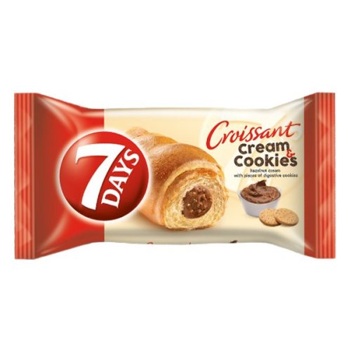 Croissant 7DAYS Cream&Cookies mogyorókrém ízű krémmel töltött keksz darabokkal 60 g