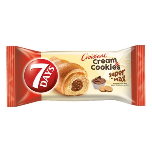 Croissant 7DAYS Super Max Cream&Cookies mogyorókrémes töltelékkel keksz darabokal 110 g