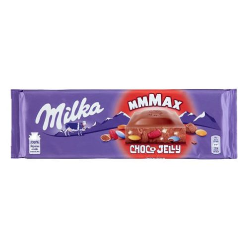 Csokoládé MILKA MMMax ChocoJelly meggyes zselédarabos-cukordrazsés 250 g