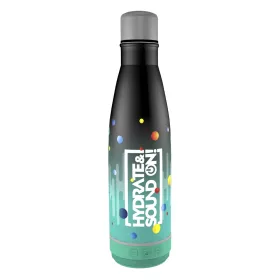   Kulacs duplafalú NEBULO fém Hydrate & SoundON Bluetooth hangszóróval 460 ml fekete-türkiz