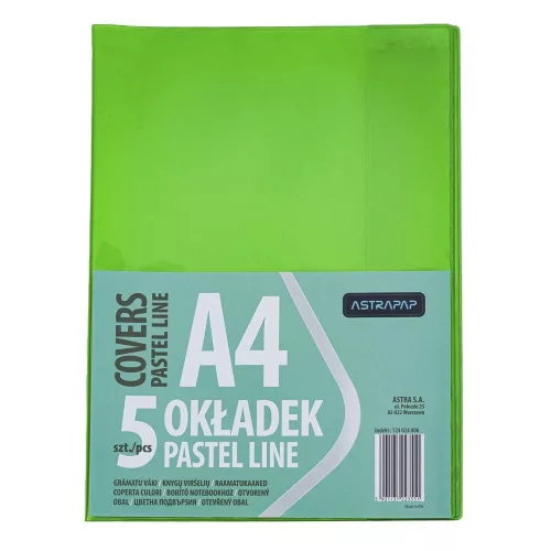 Füzetborító ASTRA PAP A/4 bújtatós pvc neon pasztell színek 5 db/csomag