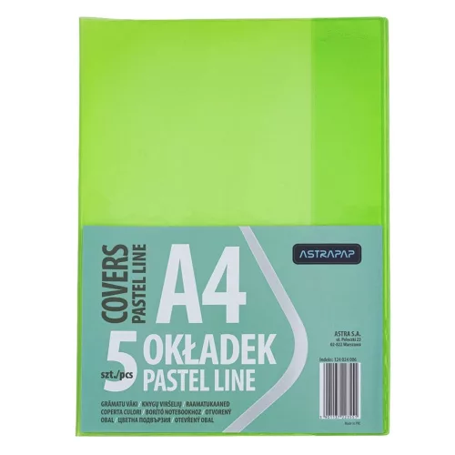 Füzetborító ASTRA PAP A/4 bújtatós pvc neon pasztell színek 5 db/csomag