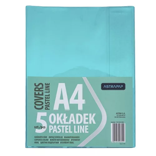 Füzetborító ASTRA PAP A/4 bújtatós pvc neon pasztell színek 5 db/csomag