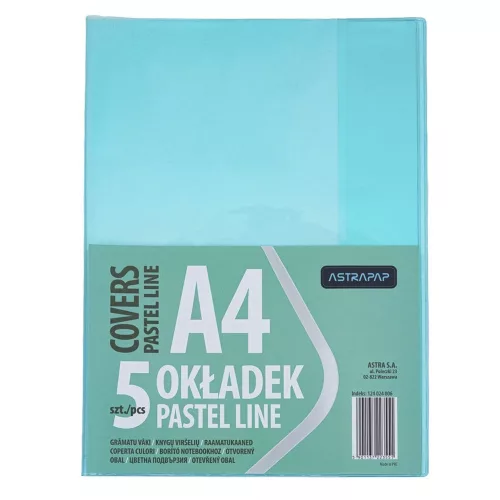 Füzetborító ASTRA PAP A/4 bújtatós pvc neon pasztell színek 5 db/csomag