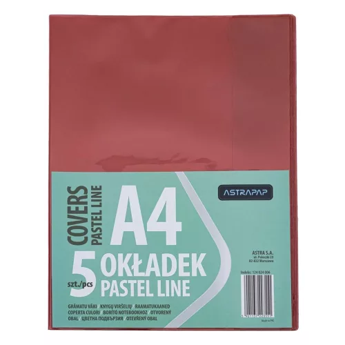 Füzetborító ASTRA PAP A/4 bújtatós pvc neon pasztell színek 5 db/csomag