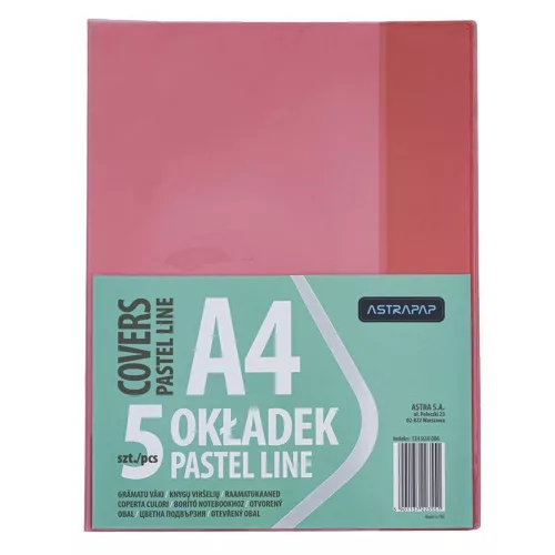 Füzetborító ASTRA PAP A/4 bújtatós pvc neon pasztell színek 5 db/csomag