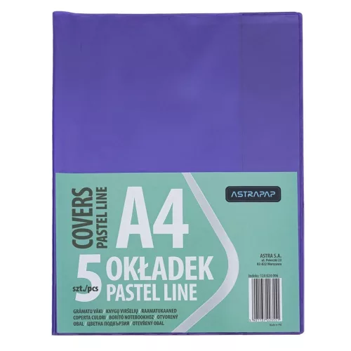 Füzetborító ASTRA PAP A/4 bújtatós pvc neon pasztell színek 5 db/csomag