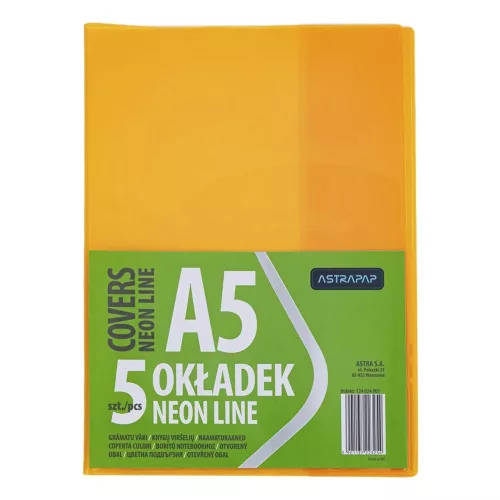 Füzetborító ASTRA PAP A/5 bújtatós pvc neon élénk színek 5 db/csomag