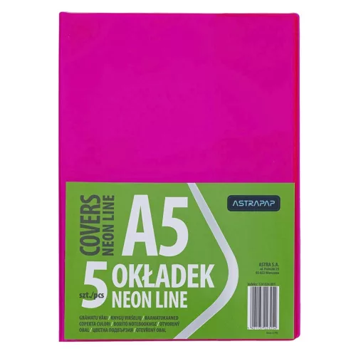 Füzetborító ASTRA PAP A/5 bújtatós pvc neon élénk színek 5 db/csomag
