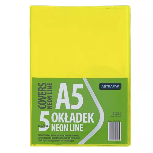 Füzetborító ASTRA PAP A/5 bújtatós pvc neon élénk színek 5 db/csomag
