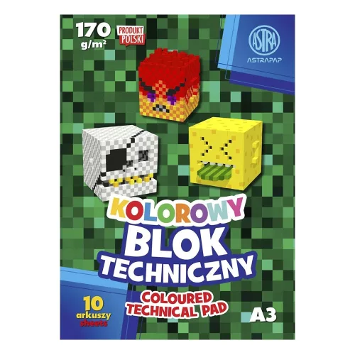 Rajzlap ASTRA PAP 170 g A/3 10 íves színes szélű Pixel és Unicorn