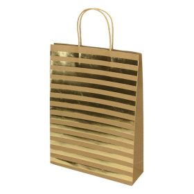   Dísztasak CREATIVE ECO Special Plus L 26x35x8 cm barna fóliás arany csíkos-pöttyös sodort füles