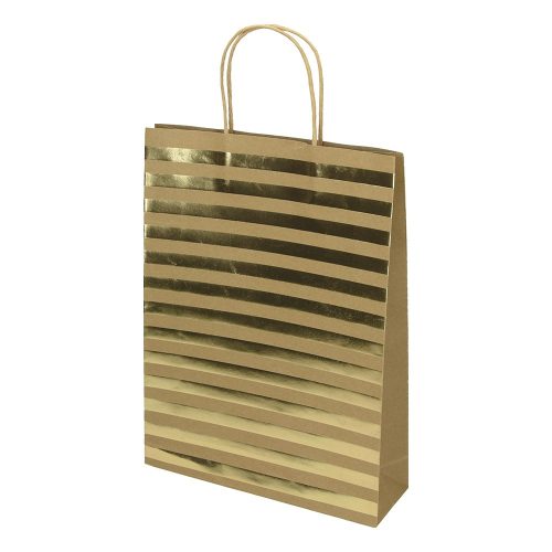 Dísztasak CREATIVE ECO Special Plus L 26x35x8 cm barna fóliás arany csíkos-pöttyös sodort füles