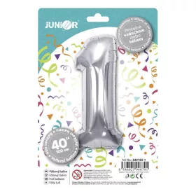 Lufi JUNIOR szülinapos 1-es szám 100 cm ezüst