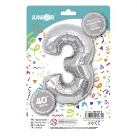 Lufi JUNIOR szülinapos 3-as szám 100 cm ezüst