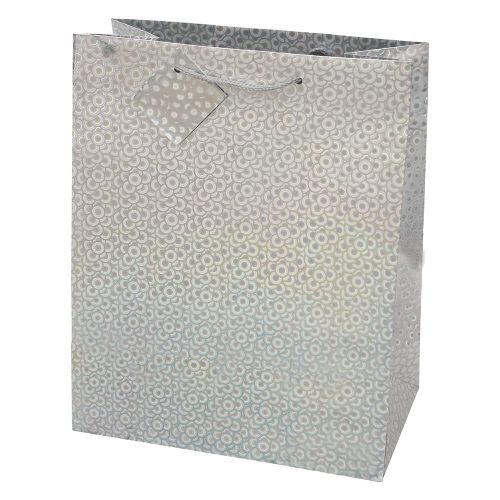 Dísztasak CREATIVE Special Hologram M 18x23x10 cm egyszínű ezüst sodort füles
