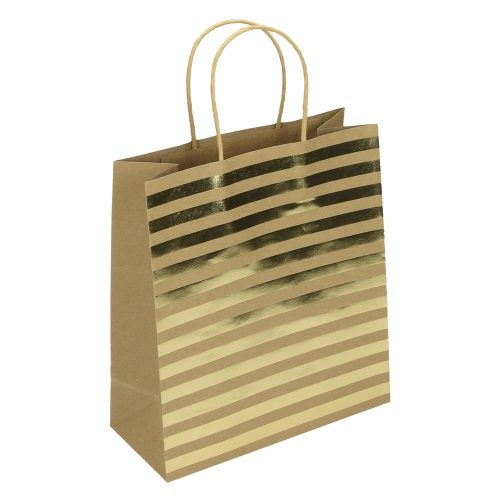Dísztasak CREATIVE ECO Special Plus M 22x25x10 cm barna fóliás arany csíkos-pöttyös sodort füles