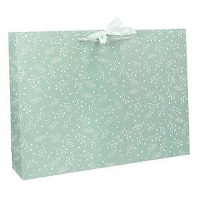   Dísztasak CREATIVE Deluxe Plus M 23x18x10 cm fekvő fagyöngy matt világoszöld sodort füles masnival