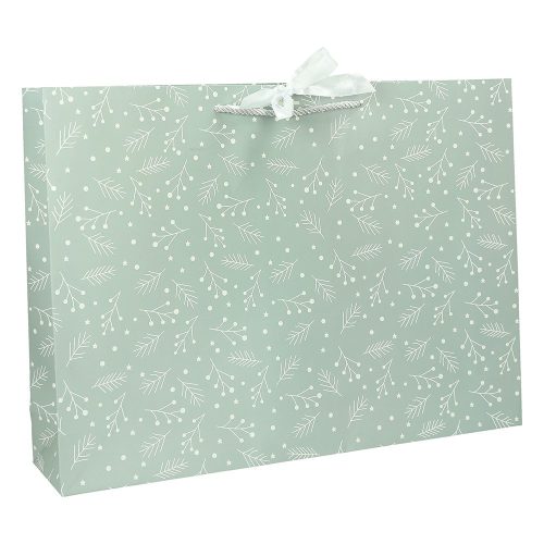 Dísztasak CREATIVE Deluxe Plus M 23x18x10 cm fekvő fagyöngy matt világoszöld sodort füles masnival