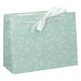   Dísztasak CREATIVE Deluxe Plus L 33x26x12 cm fekvő fagyöngy matt világoszöld sodort füles masnival