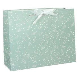   Dísztasak CREATIVE Deluxe Plus XL 45x33x10 cm fekvő fagyöngy matt világoszöld sodort füles masnival