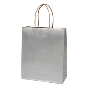   Dísztasak CREATIVE Classic Simple M 22x25x10 cm kraft egyszínű ezüst sodort füles