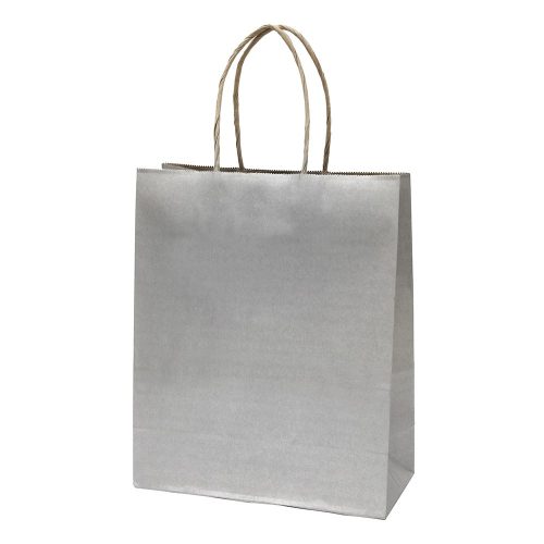 Dísztasak CREATIVE Classic Simple M 22x25x10 cm kraft egyszínű ezüst sodort füles