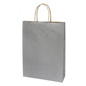   Dísztasak CREATIVE Classic Simple L 26x35x8 cm kraft egyszínű ezüst sodort füles