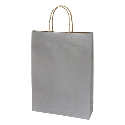 Dísztasak CREATIVE Classic Simple L 26x35x8 cm kraft egyszínű ezüst sodort füles