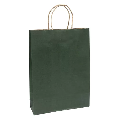 Dísztasak CREATIVE Classic Simple L 26x35x8 cm kraft egyszínű sötétzöld sodort füles