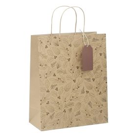   Dísztasak CREATIVE ECO Delucm x Plus L 32cm x 26cm x 12 cm kraft fóliás levél mintás sodort füles