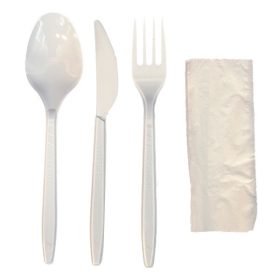  Evőeszköz készlet 3+1 szett kanál kés villa szalvéta újrahasználható  fehér