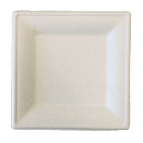 Szögletes eldobható papírtányér  KOMP cukornád lebomló 20x20 cm natúr 50 darabos