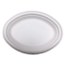   Papírtányér eldobható ovális KOMP cukornád lebomló 25,4x19,05 cm natúr 125 darabos
