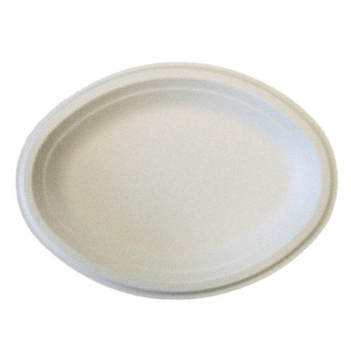 Papírtányér eldobható ovális KOMP cukornád lebomló 25,4x19,05 cm natúr 125 darabos