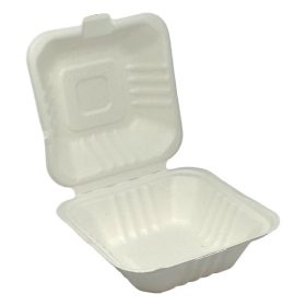   Papírdoboz eldobható hamburgeres KOMP cukornád lebomló 15x15x7cm natúr 125 darabos