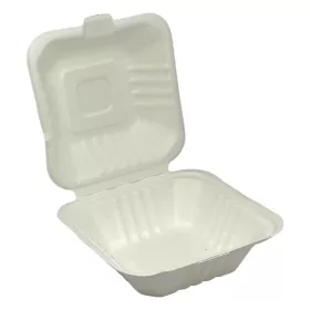   Papírdoboz eldobható hamburgeres KOMP cukornád lebomló 15x15x7cm natúr 125 darabos