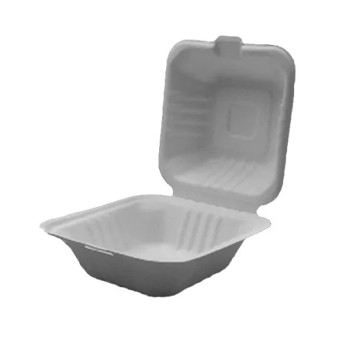Papírdoboz eldobható hamburgeres KOMP cukornád lebomló 15x15x7cm natúr 125 darabos