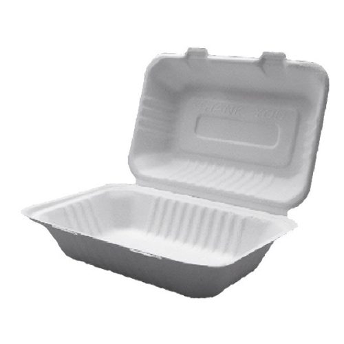 Papírdoboz eldobható ételes KOMP cukornád lebomló 22,86X15,24x8,12 cm natúr 125 darabos