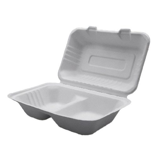 Papírdoboz eldobható 2 részes ételes KOMP cukornád lebomló 23X15x8cm cm natúr 125 darabos