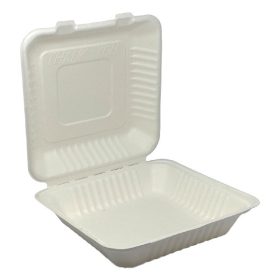   Papírdoboz eldobható 1 részes ételes KOMP cukornád lebomló 23X23x8cm natúr 100 darabos