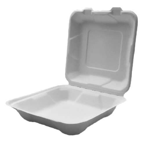 Papírdoboz eldobható 1 részes ételes KOMP cukornád lebomló 20X20x6,5cm natúr  100 darabos