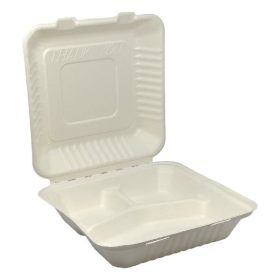   Papírdoboz eldobható 3 részes KOMP cukornád lebomló 23X23x8cm natúr 100 darabos