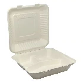   Papírdoboz eldobható 3 részes KOMP cukornád lebomló 23X23x8cm natúr 100 darabos