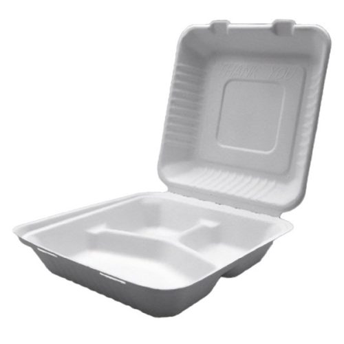 Papírdoboz eldobható 3 részes KOMP cukornád lebomló 23X23x8cm natúr 100 darabos