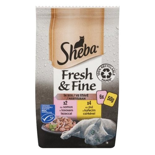 Állateledel alutasakos SHEBA Mini macskáknak vegyes csirke-lazac válogatás 6x50 g