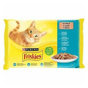   Állateledel alutasakos PURINA Friskies macskáknak lazac-tonhal-tőkehal-szardínia 4x85 g