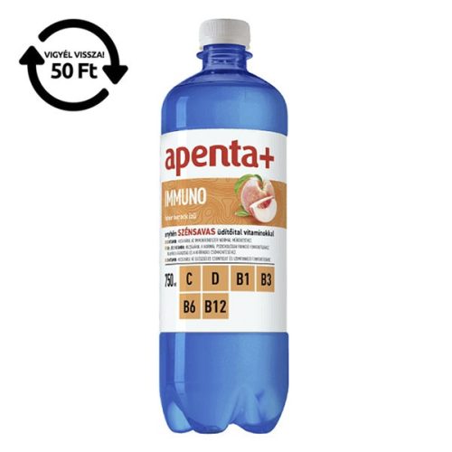 Ásványvíz szénsavas APENTA+ Immuno fehér barack ízű 0,75L DRS